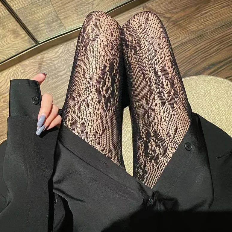 1 paar Frauen Sexy Weiß Schwarz Höhlte Heraus Mesh Strumpfhosen Weibliche Fishnet Elastizität Blume Mesh Spitze Strümpfe Strumpfhosen Streetwear
