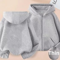 2024 Autumn Winter Casual Solid Color Cardigan Hooded Sweatshirt Simple Comfortable Medium Large Children Fleece-Lined Zipper Sw