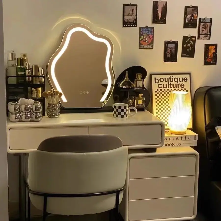 French simple cream style dresser bedroom small apartment solid wood makeup table high-end integrated