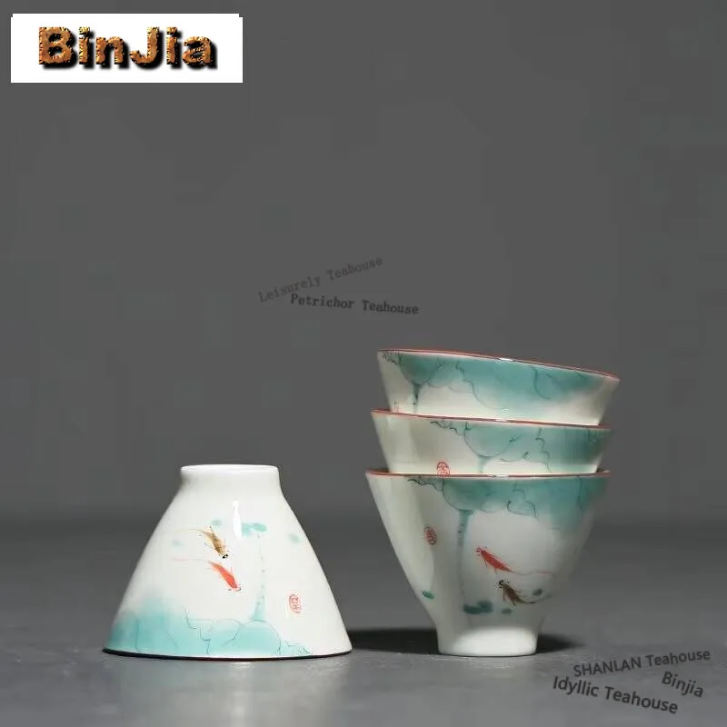 

50 мл ручная роспись рыбы игра мастер чашка ручной работы маленький мастер чайная чашка милый запах конус чашка для медитации украшение для чайной церемонии