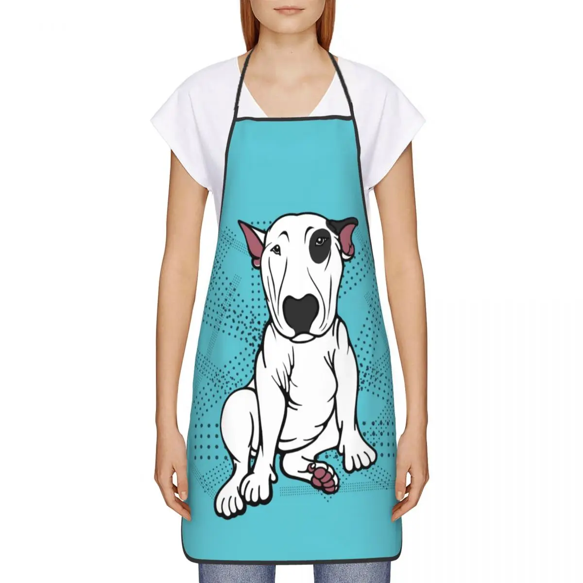 Funny English Bull Terrier Bib Apron Men Women Unisex Kitchen Chef Kawaii Cute Doge Tablier Cuisine for Cooking Baking Gardening