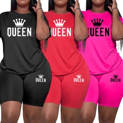2025 Summer New Arrival Women's Tracksuit 2pcs Set Queen Printed O-Neck T-shirt Sport Shorts Urban Fashion Ladies Casual Outfits