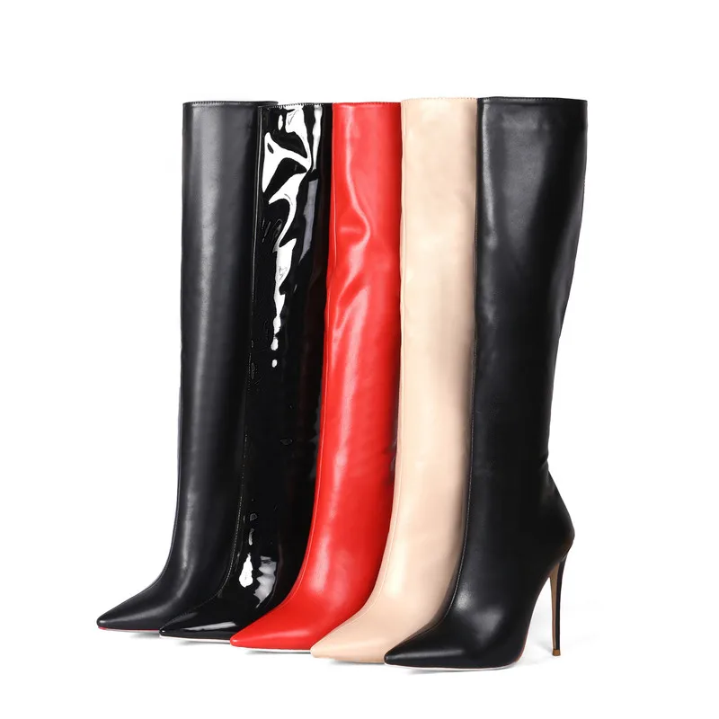 Pointed-toe Patent Leather Boots for Women, Super High Heel, Large Size, Matte European and American Style, Fashion 2023