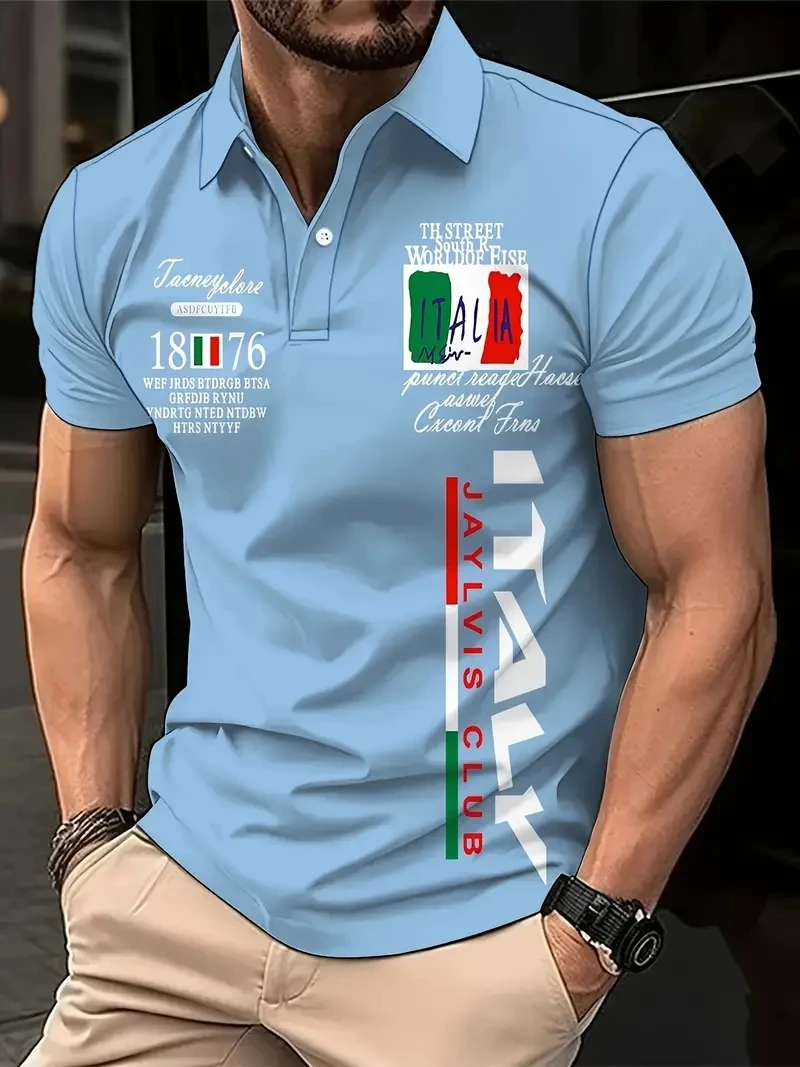 Fashion Men\'s Polo Shirt Italy Graphic Print Summer Short Sleeve Casual Button-Down Tops Oversized  Men\'s Clothing Golf T-Shirt