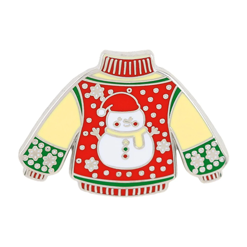 Christmas Ugly Sweater Enamel Pin Red Hat Snowman Sweater Brooch Traditional Festival Classic Element Lapel Pin Decorative Gift