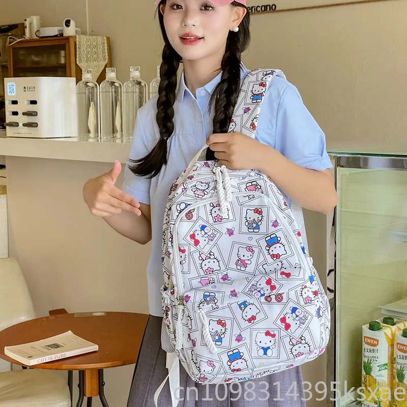 Sanrio Hello Kitty Melody School Backpack for Student Girl Kawaii Nylon School Bag Fashion Casual Cartoon Printing