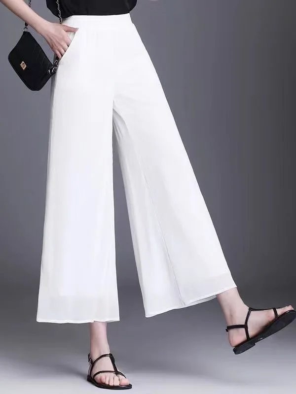 Casual wijde pijpen broek dames zomer 2025, dunne losse afslankende veelzijdige moeder casual negenpunts rechte buisbroek