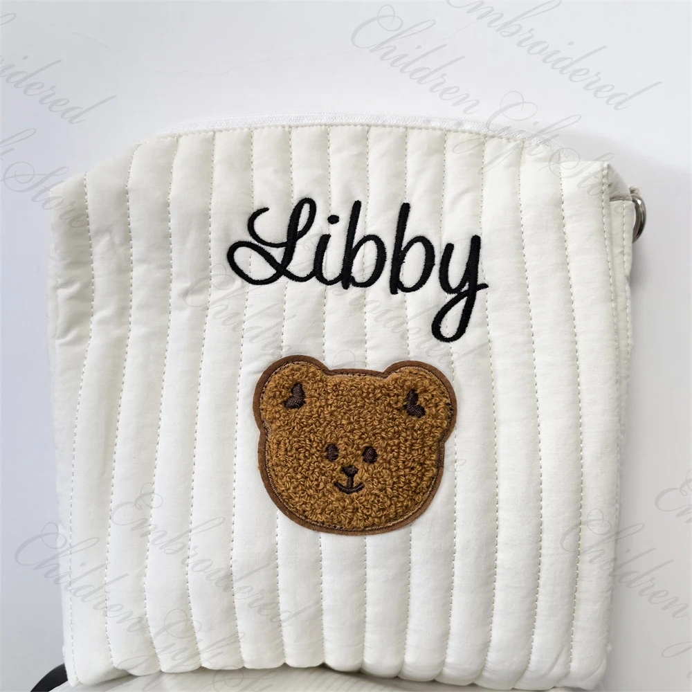 Embroidered Name Mommy Bag Personalized Multifunctional Cute Bear Diaper Storage Bag Outdoor Baby Stroller Hanging Bag Handbags