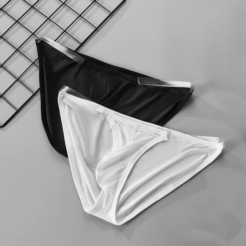 Male Panties Ice Silk Cuecas De Masculina Underpants Men Pouch High Fork Briefs Slip Pour Hommes Invisible Transparent Waistband