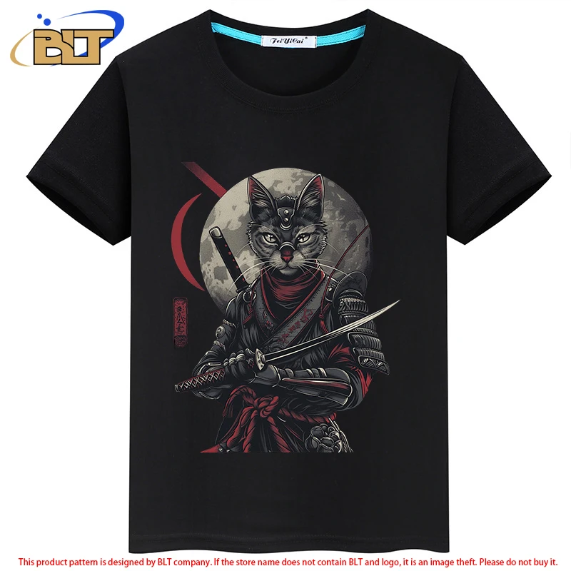 Cat Ninja stampato abbigliamento per bambini t-shirt estiva per bambini personalizzata a maniche corte top nero per ragazzi e ragazze