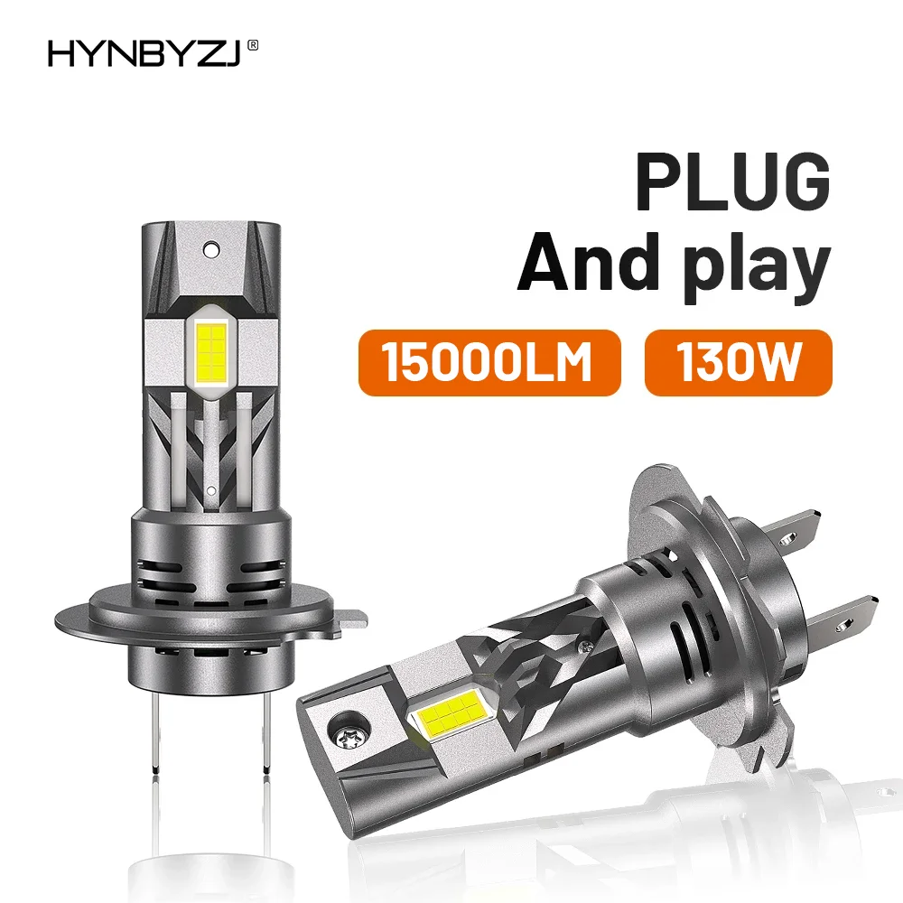 HYNBYZJ 2Pcs 130W H7 Led Headlight Bulb 15000LM Fanless for Car Led Lamp 1:1 Mini Led Fog Lights Csp 7535 6000K White 12V