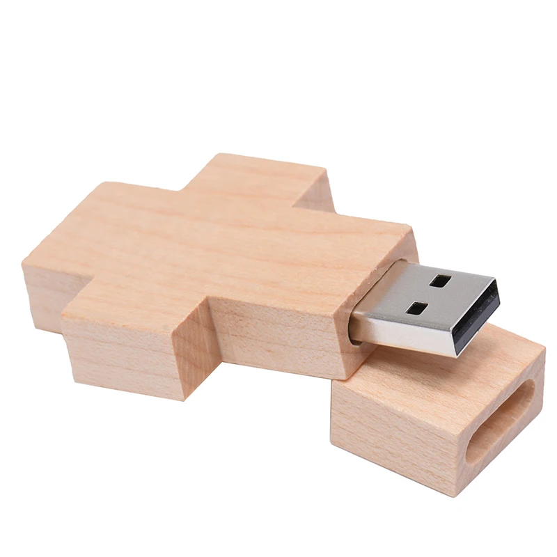 Houten Kruis Ideeën USB 2.0 Flash Drive Pen Drive Real Capaciteit Box Memory Stick Walnoot 4GB/32GB/16GB/8GB U Disk Pen drive 64gb