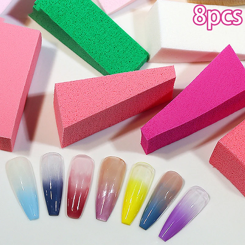 8Pcs Soft Triangle Nail Art Transfer Sponge Gradient Coloring Stamping Stamper Painting Image Stamp Foam Polish Gel UV Tool