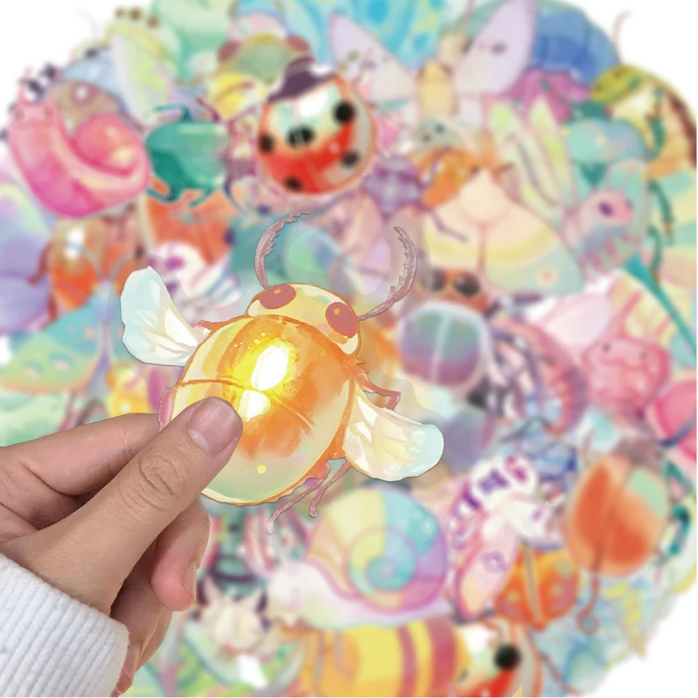 10/30/50개 재미있는 색상의 곤충 만화 스티커 귀여운 무당벌레 나방 데칼 노트북 자전거 기타용 미적 그래피티 스티커 장난감