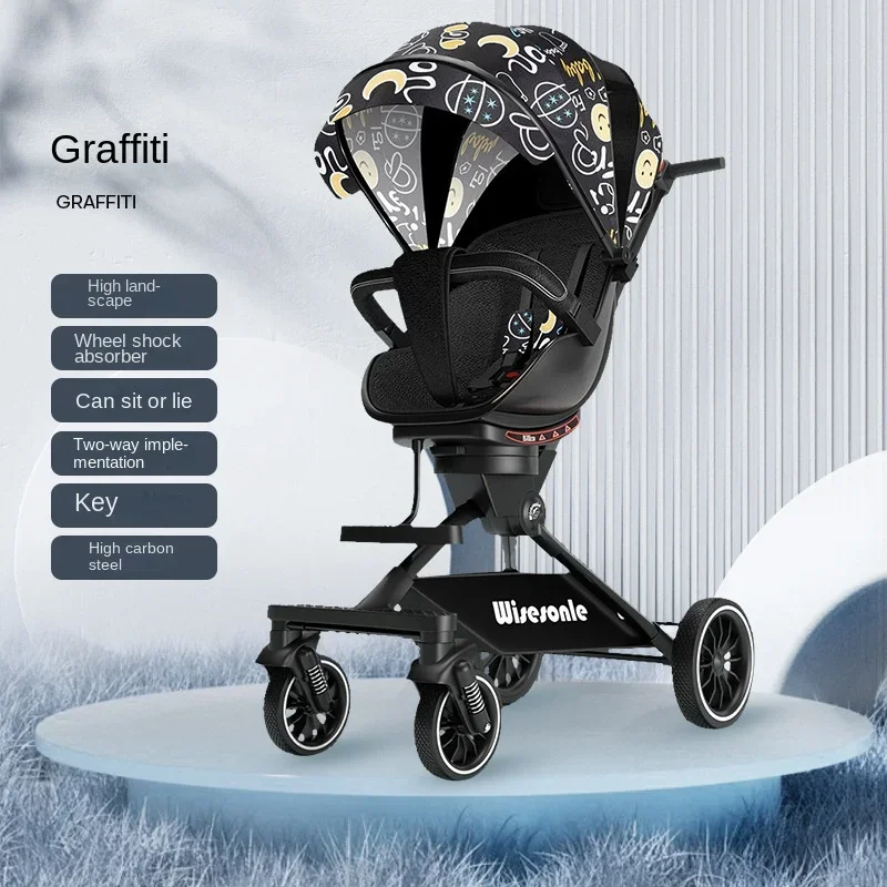 Four Wheel Baby Stroller High Landscape Lightweight Folding Travel Stroller Newborn Two-way Seat Shock Absorption Stroller