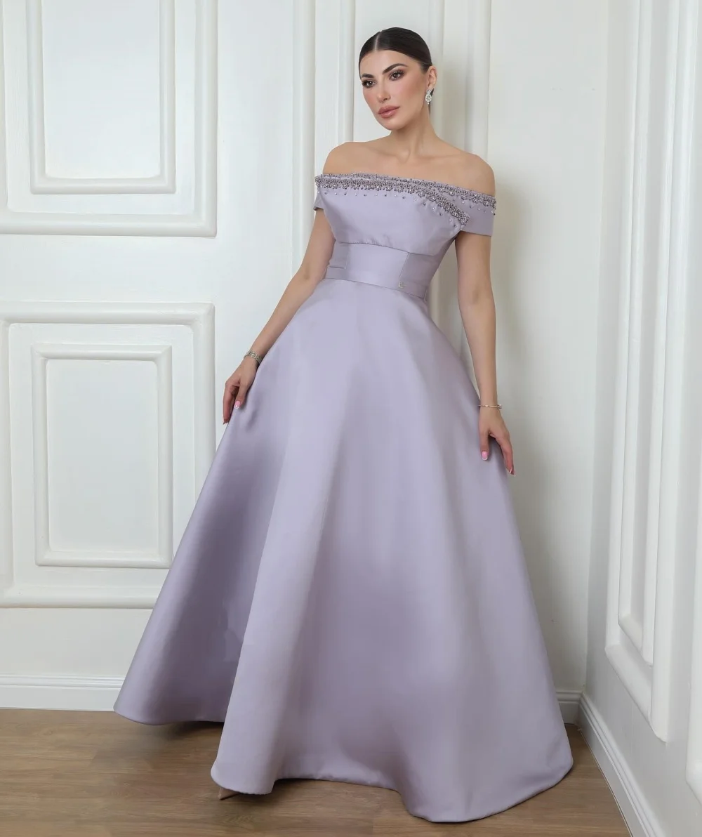 

Customized Charmeuse Glitter Temperament A-line Off the Shoulder Long Dresses Bespoke Occasion Party Elegant Formal Evening