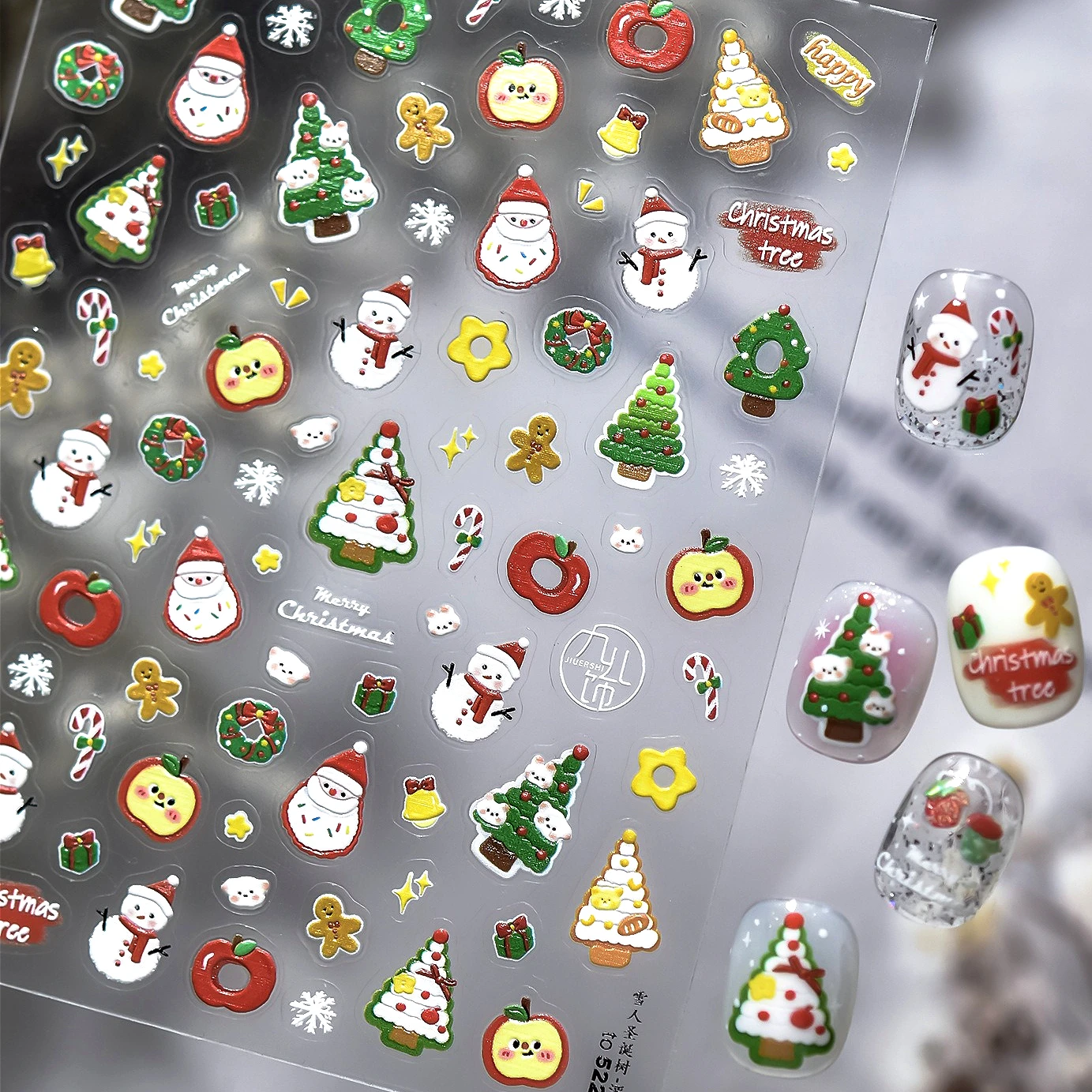 

Santa Claus Christmas Tree Bowknot Penguin Bear Winter Snowflakes Snowman Heart Glove Crystal Ball Elk Nail Art Stickers Decals