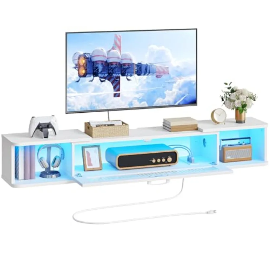 

Floating TV Stand with LED Light and Power Outlet for up to 65 Wall Mounted TV Shelf Modern Media Console Entertainment