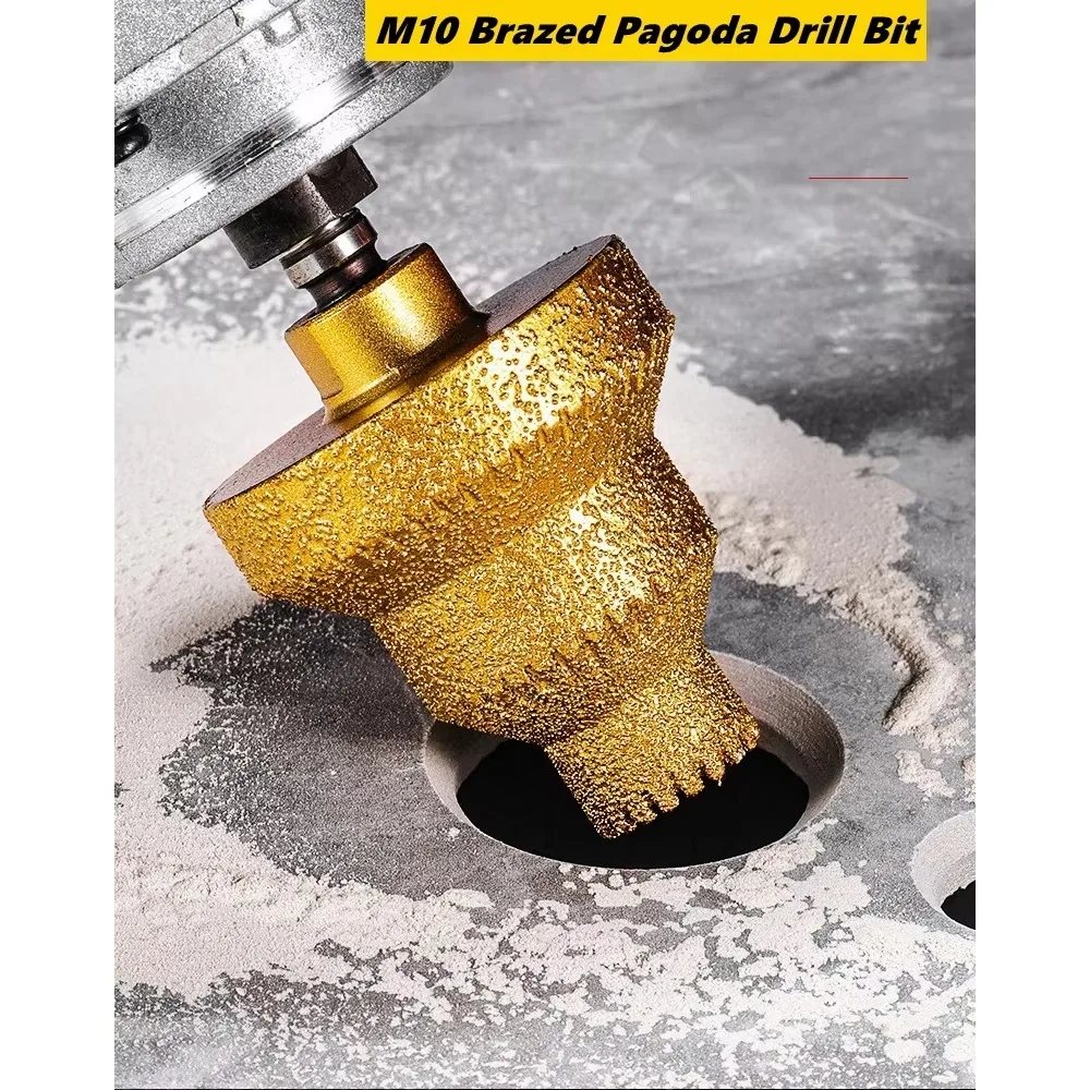 Brazed Pagoda Drill Bit M10 Diamond Chamfer Router Tower Drill Tile Stone Rock Plate Drill Reaming Integrated Bit Diamond Tools