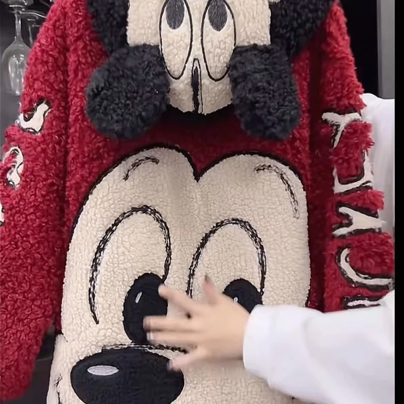 Cappotto con cappuccio Top a maniche lunghe slim fit allentato foderato in pile di Topolino Sherpa patchwork resistente alla moda europea per le donne