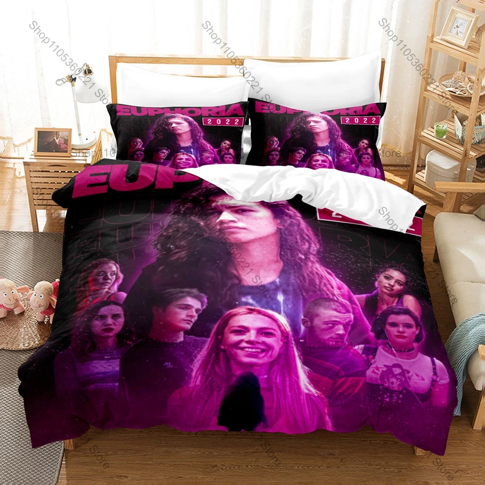 Ensemble de literie 3 pièces série TV Euphoria, housse de couette et taie d'oreiller en microfibre douce avec imprimé Zendaya Rue Bennett, décoration pour fans
