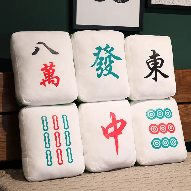 Hot 1pc Creative Mahjong Pillow Cushion Chinese Plush Toy Car Chair Backrest Mahjong Dice Funny Nap Pillow Sofa Home Decor Gift