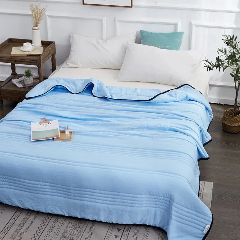 Washed Cotton Cooling Summer Quilt Lightweight Ice Blanket Summer Cooler Quilt For Hot Sleepers Night Sweat