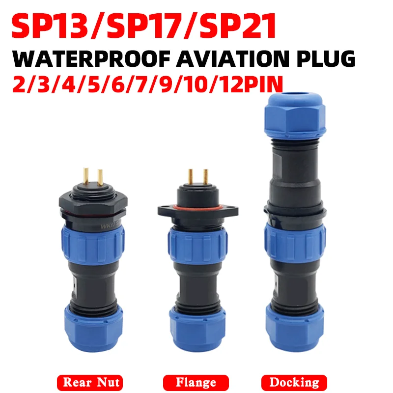 

IP68 Waterproof Aviation Connector, SP13/SP17/SP21 Male/Female Connectors 1 - 9 Pin, Plug & Socket, Nut/Flange/Docking Options