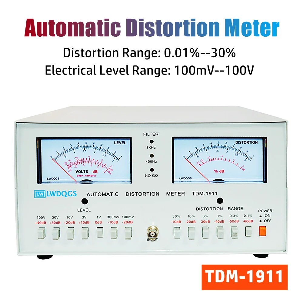 TDM1911 0.01%~30% Automatic Audio Distortion Meter 100mV~100V Electrical Level Tester Detection Signal Waveform Purity Tester