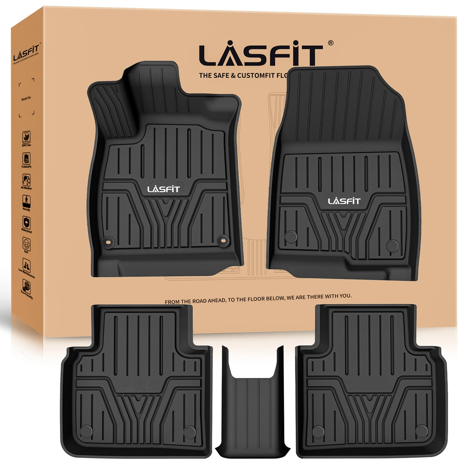 

LASFIT Floor Mats Fit for 2018-2022 Honda Accord (Include Hybrid Models) Front & Rear Row TPE All Weather Black Floor Liners