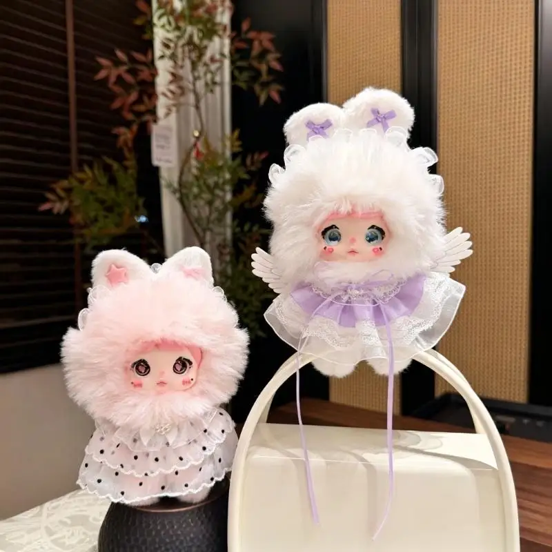 Cute Fluffy Rabbit Plush Vinyl Doll Keychain With Lace Dress Wing Design Perfect Bag Decor Gift For Girls Kids