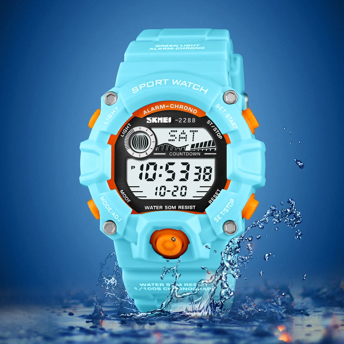 SKMEI Fashion Digital movement LED Light Men Wristwatches Stopwatch 50m Waterproof Alarm Clock