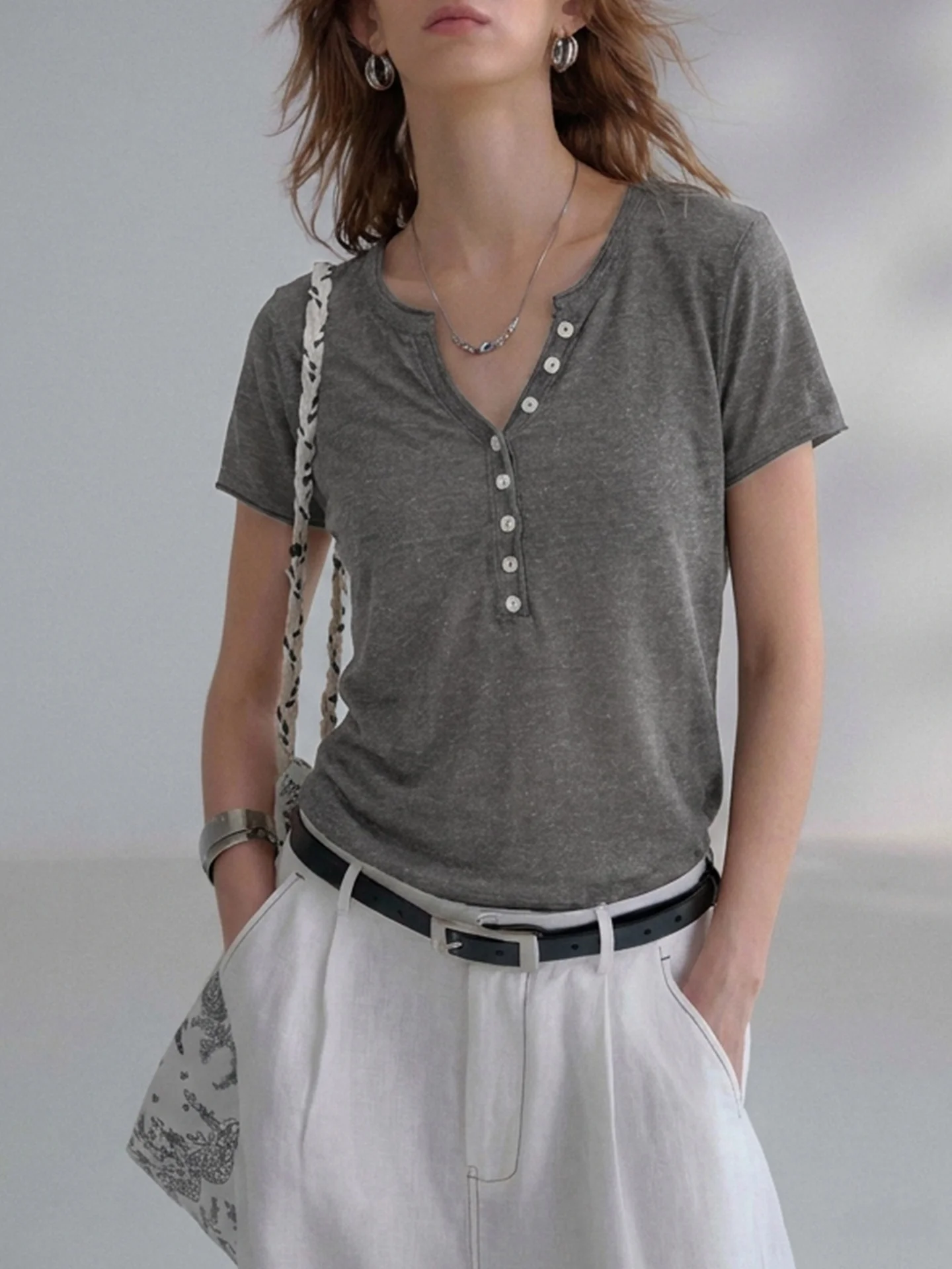 Lightweight Short Sleeve Knitted T-Shirt Women's High End Linen Cool Sensation Breathable Hollow out Loose Fit Summer Top