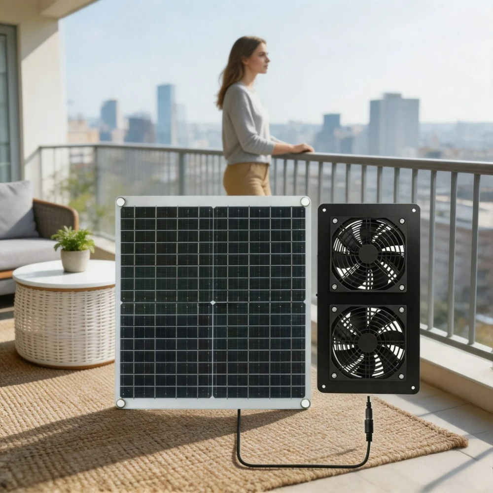20W 30W Monocrystalline Solar Board IP65 Weather Resistant Double Exhaust Cooling Fan RV Greenhouse Chicken Coop Pet Cage
