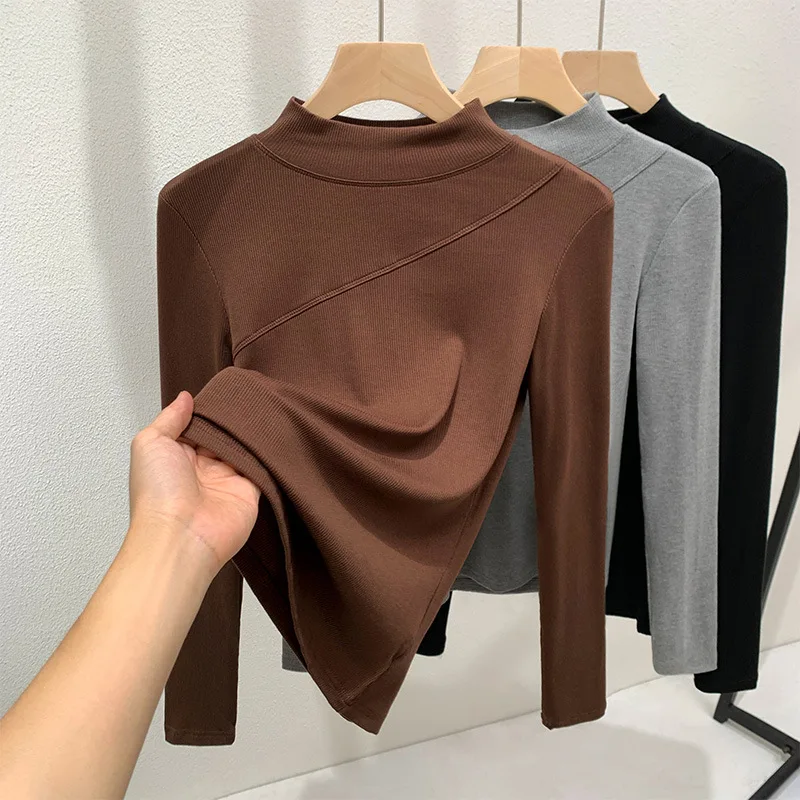 

Женская базовая рубашка с воротником-стойкой 2025: Новая осенняя женская одежда с стильным дизайном, эластичным внутренним слоем и...