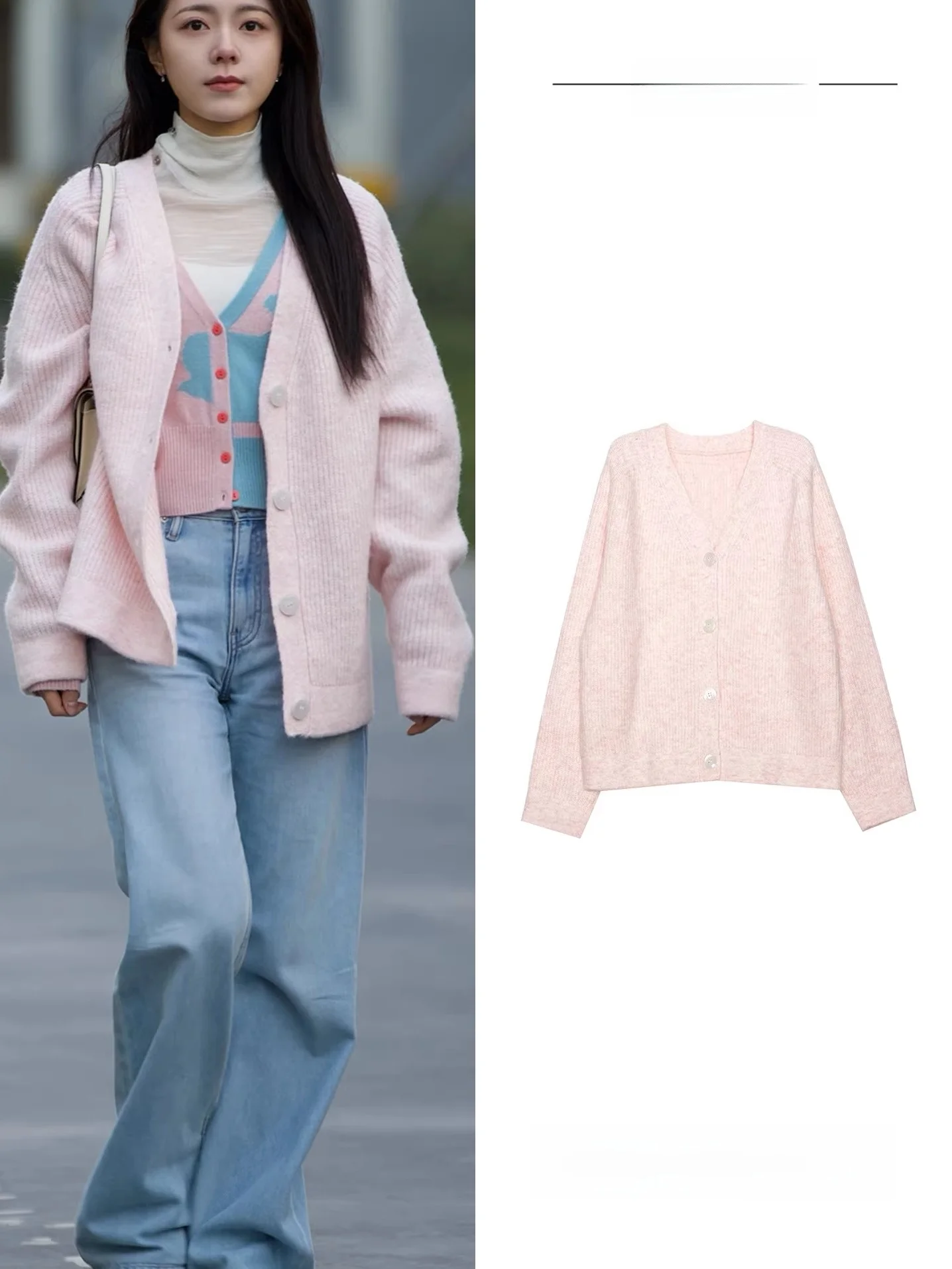

Zhaojinmai Knitted Open Cardigan Women's Pink Celebri Anti-Aging High-End FeelingNie Xiangguang Sweater Top Loose Fit Casua...