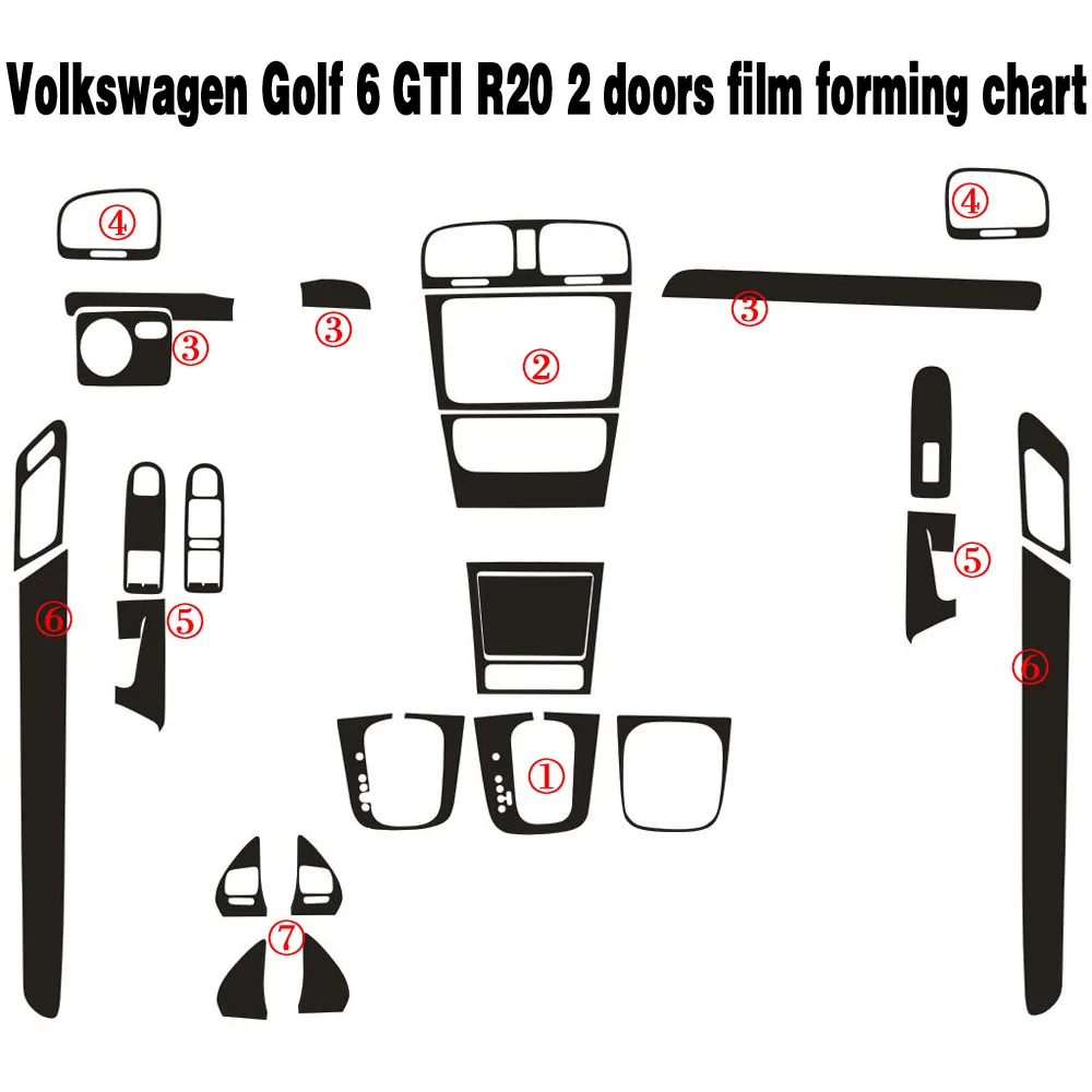 For Volkswagen  Golf 6 GTI R20 MK6 2 doors Interior Central Control Panel Door Handle  Carbon Fiber Stickers Decals Car styling