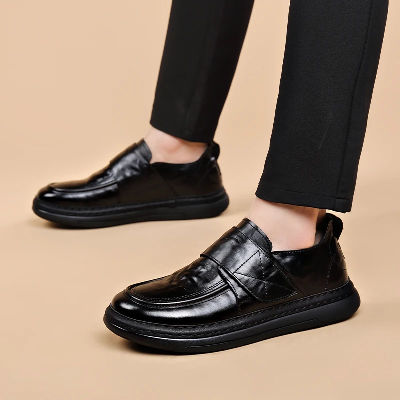 Brand British Style Gents Genuine Leather Handmade Dress Men's Shoes Round Toe Italian Casual Cow Leather Loafers Dress Shoes image 6