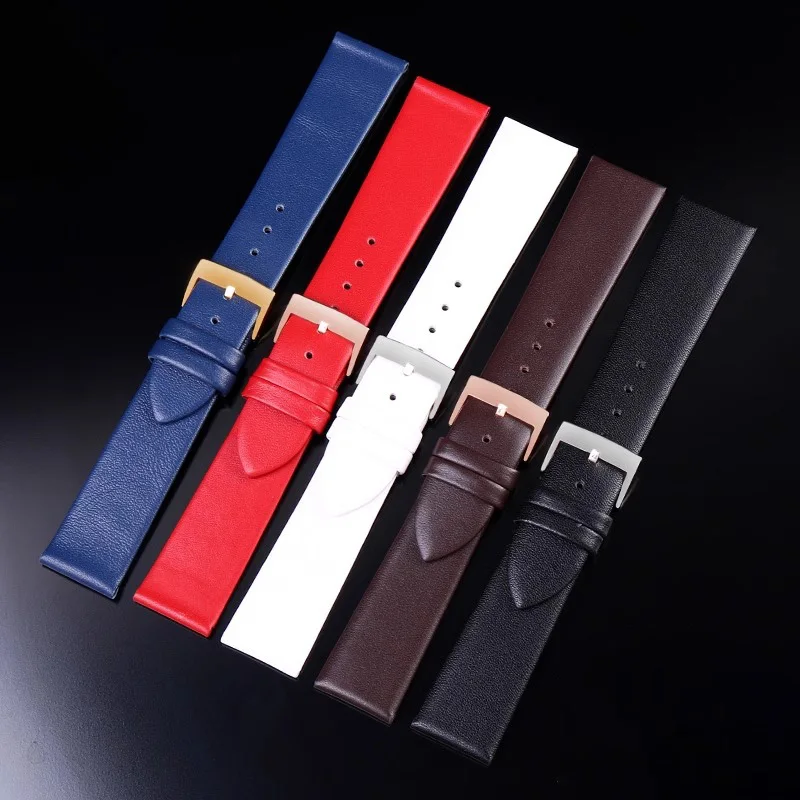 Ultra Thin Soft Belt Cowhide watch band 14mm 16mm 18mm 20mm 22mm thin smooth watch strap belt Universal Any watch men and women