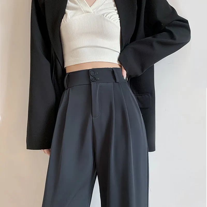 

2023 Summer New Wide Leg Pants Women's High Waist Drop Slimming Straight Leg Casual Thin Suit Pants