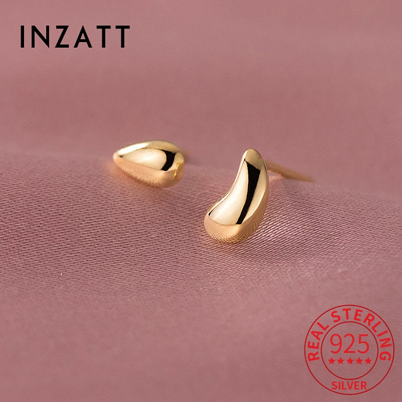 

INZATT Real 925 Sterling Silver Asymmetric and Irregular Water Drop Stud Earrings for Women Minimalist Geometric Fine Jewelry