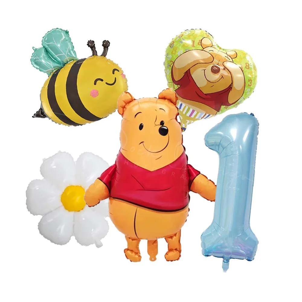 Winnie l'ourson thème rose bleu numéro ballon ensemble abeille marguerite feuille ballon enfants premier anniversaire fête décoration bébé douche