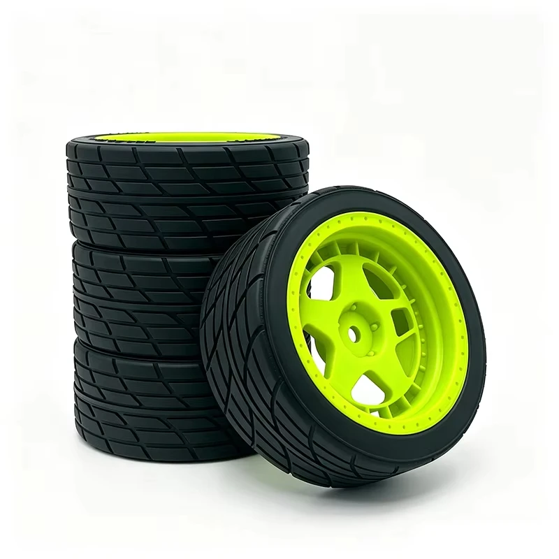 4 Stück 1/10 Maßstab RC Rally On-Road Reifen und Räder 12mm Hex Gummireifen Kompatibel mit TT01 TT02 XV01 XV02 PTG-2 TA06 HPI Kyosh