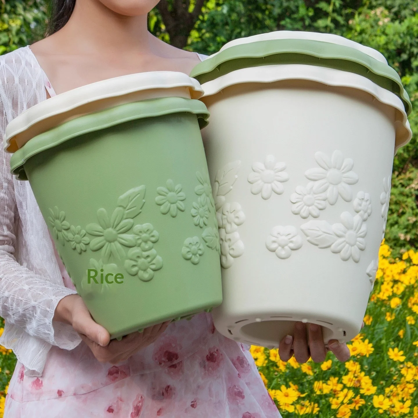 Thickened Durable Faux Ceramic Plastic Flower Pot with Relief Breathable Gallon Flower Pot for Home Garden