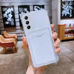 Clear Card Bag Wallet Phone Case for Samsung Galaxy A14 A24 A34 A54 A15 4G A25 A35 A55 5G Corners Bumper Cover Cases