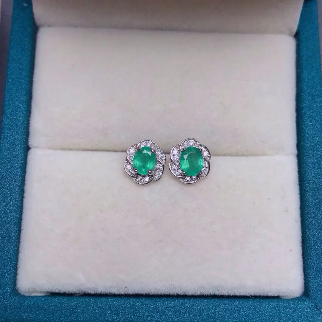 Emerald Stud Earrings for Office Woman 4mm*5mm Bright Natural Emerald Earrings Brithday Gift for Woman