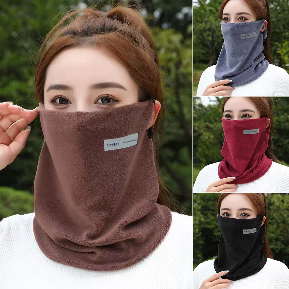 2024 New Fleece Neck Scarf Winter Plush Solid Face Cover Scarves Neck Gaiter Ear Hanging Cycling Ski Mask Scarf Outdoor Warm DIY