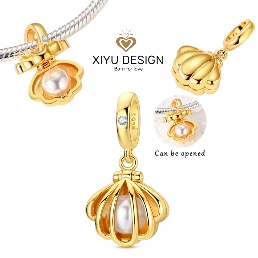 

925 Sterling Silver Ocean Gold Openable Shell Pearl Charm Pendant DIY Bracelet Necklace Exquisite Women Jewelry Accessories
