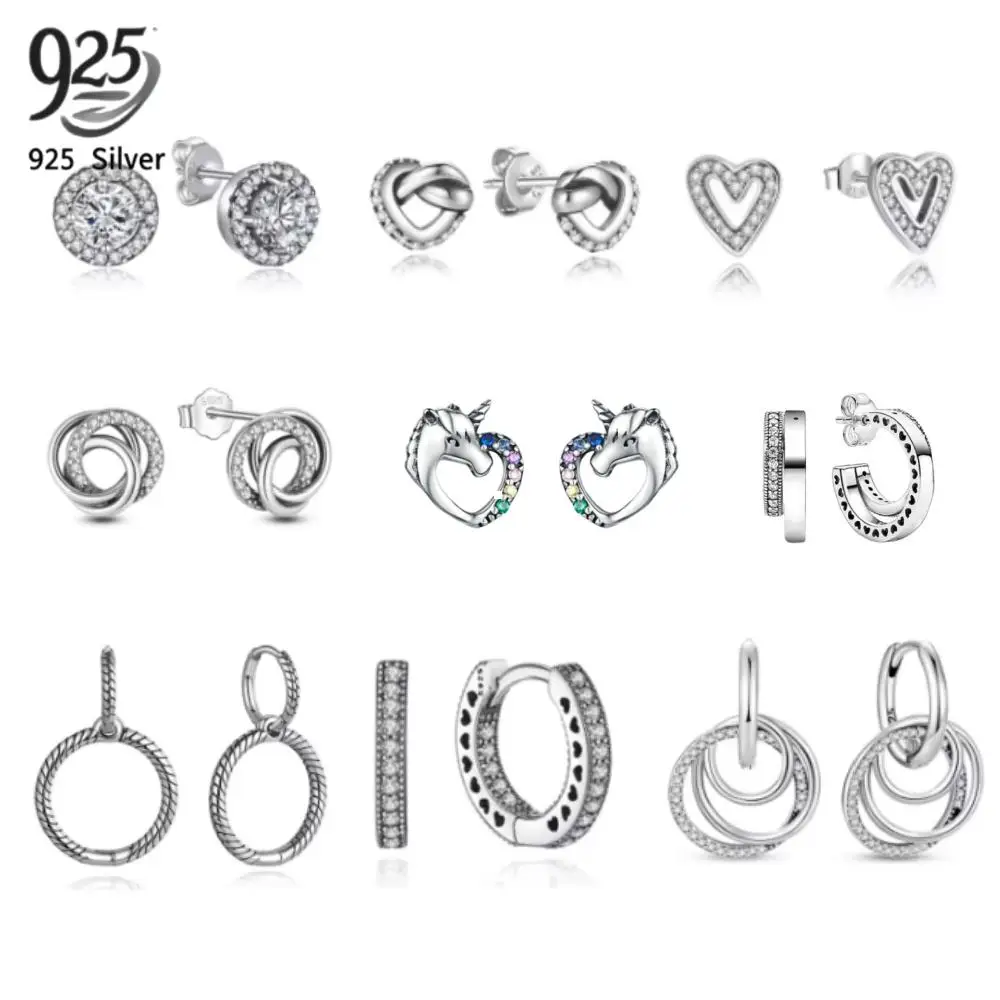 New 925 Stering Silver Heart Love, Unicorn Earrings Are Suitable For Pandora Exquisite Jewelry Gifts for European Women