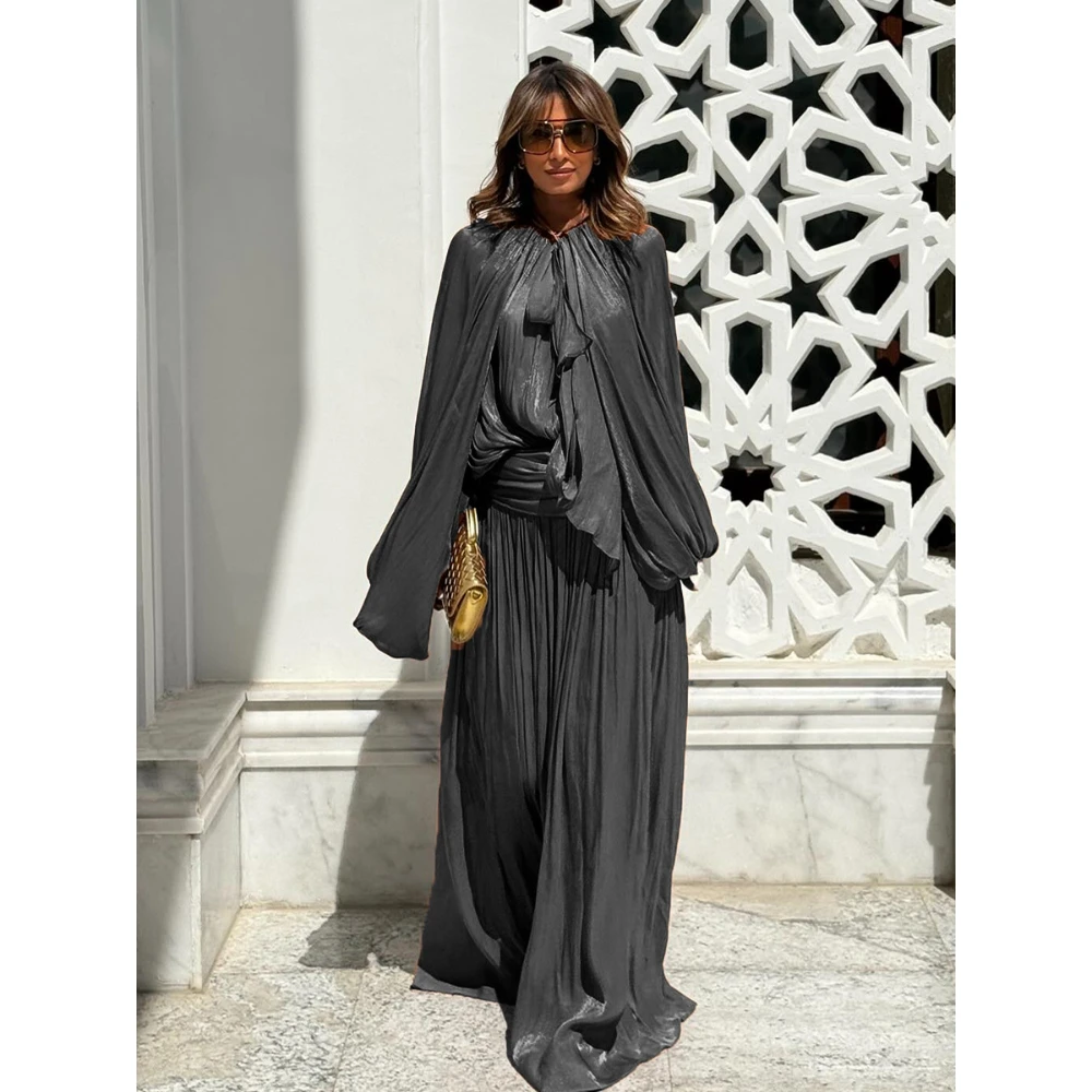 

2025 New Fashion French Elegant Seaside Vacation Long Skirt Classy Bubble Long Sleeves Maxi Party Beach Dress Female Summer